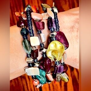 Handmade Mother of Pearl & Glass Bead Memory Wire Wrap Bracelet